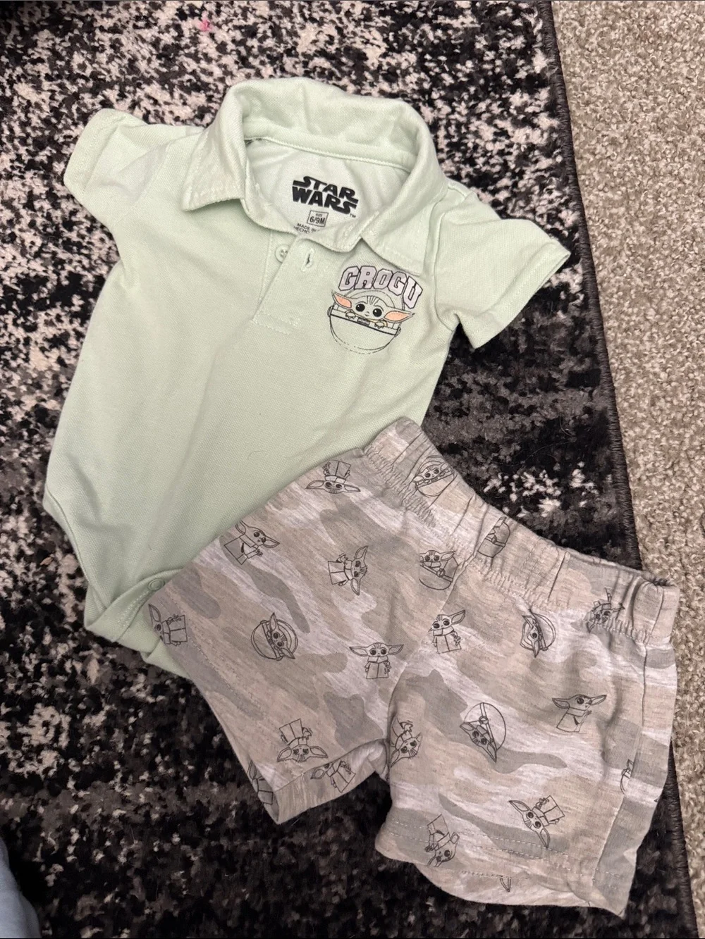 Star Wars Mint Polo Bodysuit with Gray Grogu Print Shorts